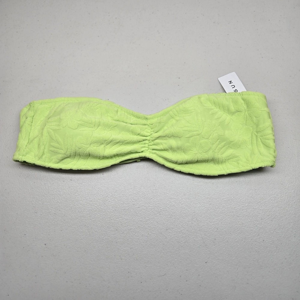 Pacsun Women Swimwear Large Green Floral Bandeau Wireless Textured Strapless NWT